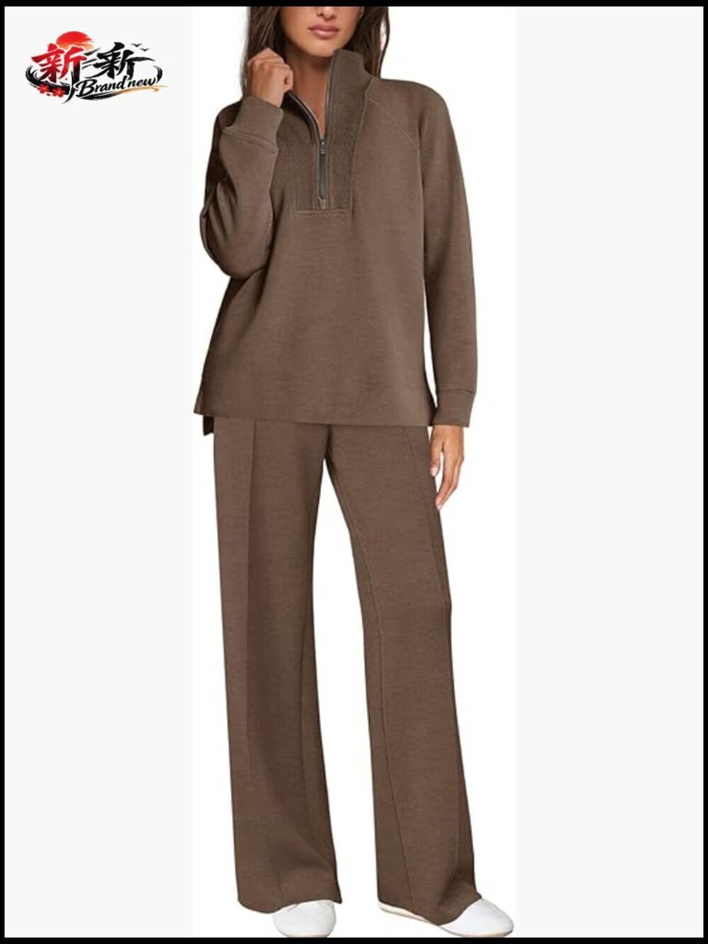 Womens 2 Piece Tracksuit Half Zip Sweatshirt and Wide Leg Pants
